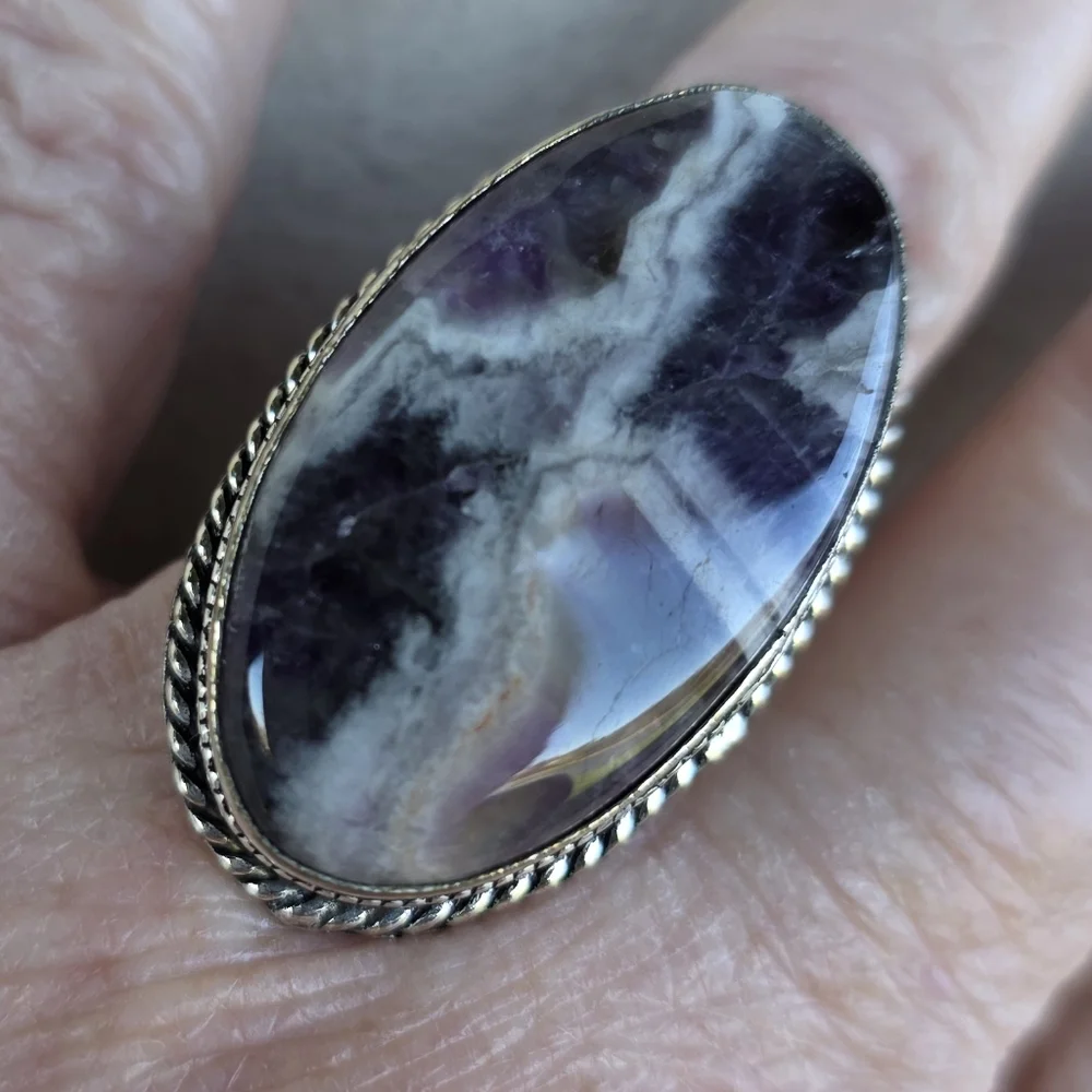 Natural Chevron Amethyst Gemstone Ring in 925 Sterling Silver (7)